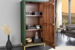 Massives Highboard PEACOCK 170cm grün Mangoholz antik 3D Schnitzerei Pfau-Design