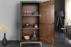 Massives Highboard PEACOCK 170cm grün Mangoholz antik 3D Schnitzerei Pfau-Design