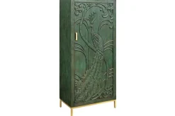 Massives Highboard PEACOCK 170cm grün Mangoholz antik 3D Schnitzerei Pfau-Design
