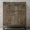 Massives Highboard SCORPION 120cm grau Akazie aufwendige 3D Schnitzereien