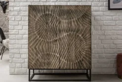 Massives Highboard SCORPION 120cm grau Akazie aufwendige 3D Schnitzereien