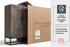 Massives Highboard SCORPION 120cm grau Akazie aufwendige 3D Schnitzereien