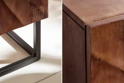 Massives Highboard SCORPION 120cm dunkelbraun Akazie mit 3D Schnitzereien schwarz Metall