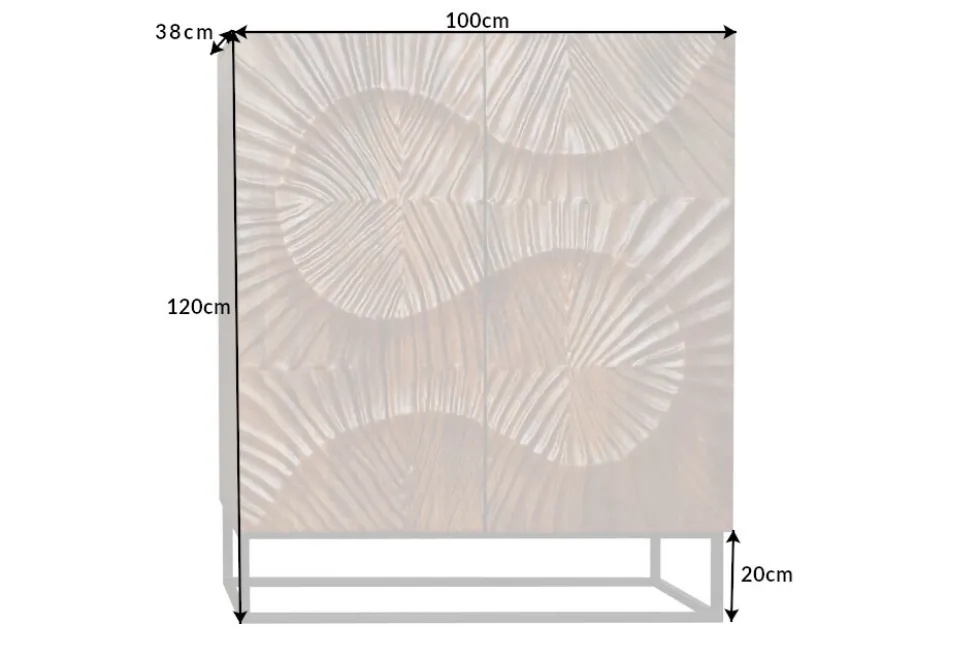 Massives Highboard SCORPION 120cm braun Mangoholz aufwendige 3D Schnitzereien