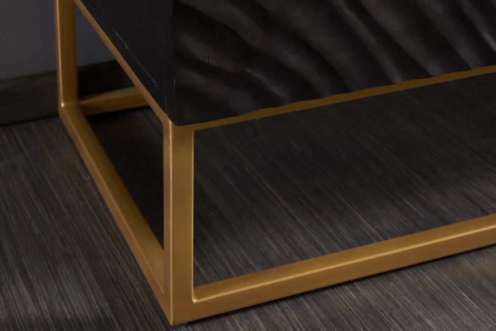 Massives Highboard SCORPION 120cm schwarz Mangoholz aufwendige 3D Schnitzereien