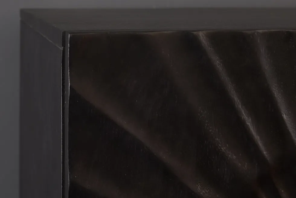 Massives Highboard SCORPION 120cm schwarz Mangoholz aufwendige 3D Schnitzereien