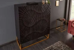 Massives Highboard SCORPION 120cm schwarz Mangoholz aufwendige 3D Schnitzereien