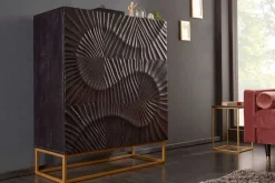 Massives Highboard SCORPION 120cm schwarz Mangoholz aufwendige 3D Schnitzereien