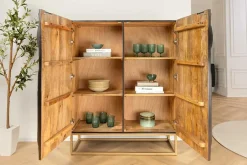 Massives Highboard SNAKE 120cm schwarz gold Mangoholz Schlangen-Design mit aufwendigen 3D Schnitzereien