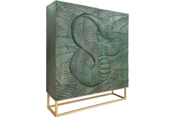 Massives Highboard SNAKE 120cm türkis gold Mangoholz Schlangen-Design mit aufwendigen 3D Schnitzereien
