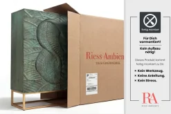 Massives Highboard SNAKE 120cm türkis gold Mangoholz Schlangen-Design mit aufwendigen 3D Schnitzereien