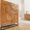 Massives Highboard SNAKE 120cm braun schwarz Mangoholz Schlangen-Design mit aufwendigen 3D Schnitzereien