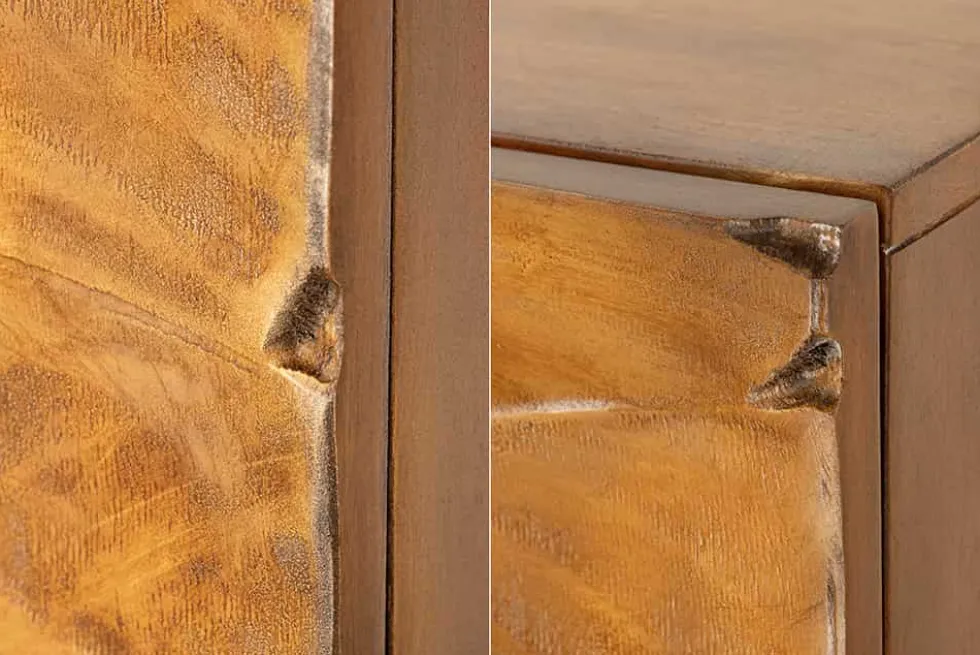 Massives Highboard SNAKE 120cm braun schwarz Mangoholz Schlangen-Design mit aufwendigen 3D Schnitzereien
