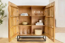 Massives Highboard SNAKE 120cm braun schwarz Mangoholz Schlangen-Design mit aufwendigen 3D Schnitzereien