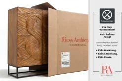Massives Highboard SNAKE 120cm braun schwarz Mangoholz Schlangen-Design mit aufwendigen 3D Schnitzereien
