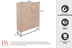 Massives Highboard SNAKE 120cm braun schwarz Mangoholz Schlangen-Design mit aufwendigen 3D Schnitzereien