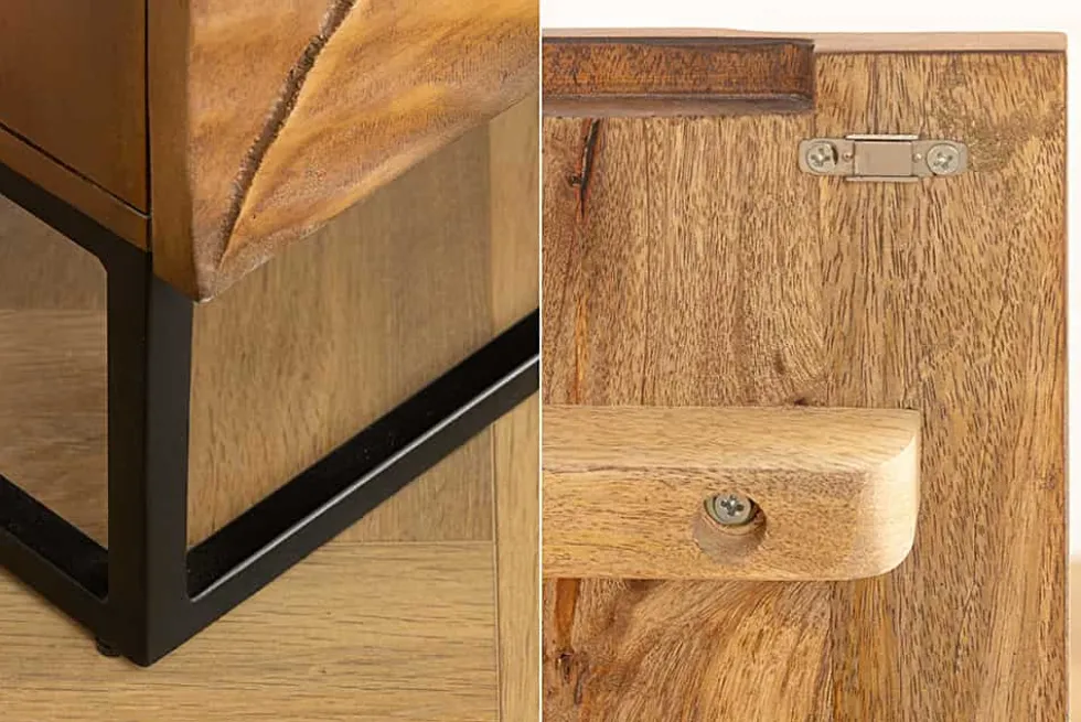 Massives Highboard SNAKE 120cm braun schwarz Mangoholz Schlangen-Design mit aufwendigen 3D Schnitzereien