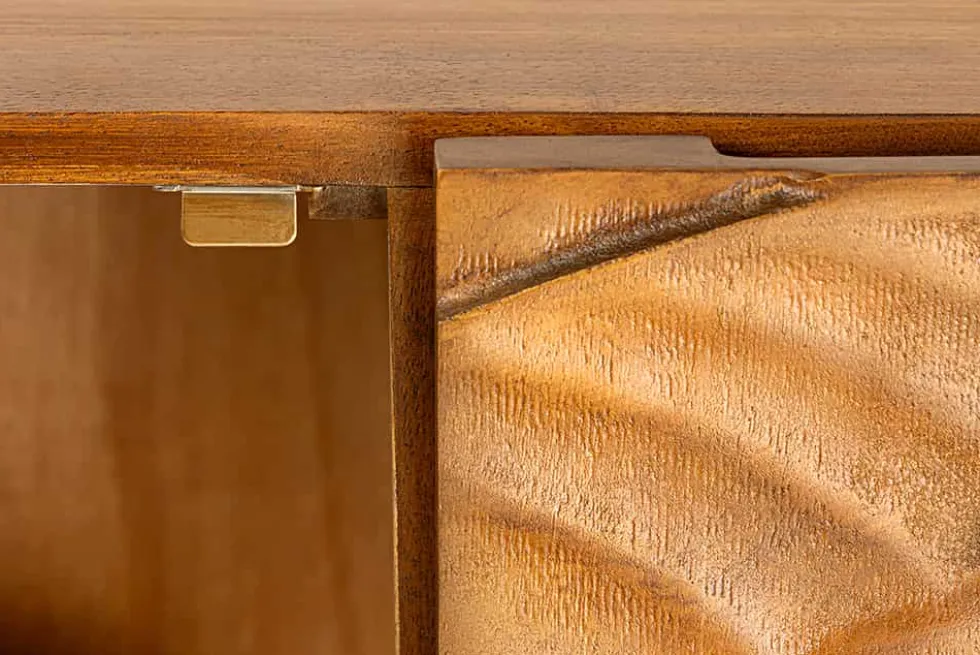 Massives Highboard SNAKE 120cm braun schwarz Mangoholz Schlangen-Design mit aufwendigen 3D Schnitzereien