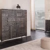 Massives Highboard TRIBAL 120cm antik braun Mangoholz 3D-Front viel Stauraum