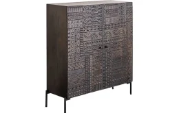 Massives Highboard TRIBAL 120cm antik braun Mangoholz 3D-Front viel Stauraum