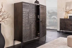 Massives Highboard TRIBAL 120cm antik braun Mangoholz 3D-Front viel Stauraum