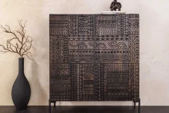 Massives Highboard TRIBAL 120cm antik braun Mangoholz 3D-Front viel Stauraum
