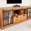 Massives Lowboard HERITAGE 160cm natur Pinie Industrial-Türen Metall Vitrine