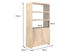Massives Regal ART DECO 175cm cream finish beige Mangoholz abgerundet mit 3D-Front