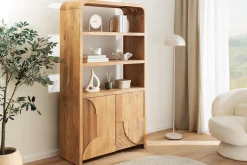 Massives Regal ART DECO 175cm cream finish beige Mangoholz abgerundet mit 3D-Front