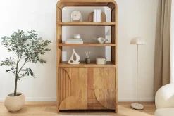 Massives Regal ART DECO 175cm cream finish beige Mangoholz abgerundet mit 3D-Front