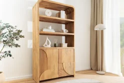Massives Regal ART DECO 175cm cream finish beige Mangoholz abgerundet mit 3D-Front