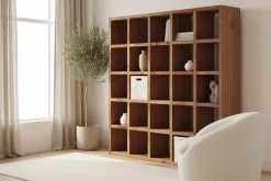 Massives Regal IRON CRAFT 200cm natur Mangoholz Bücherregal 25 Fächer