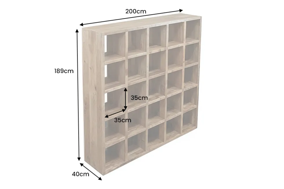 Massives Regal IRON CRAFT 200cm natur Mangoholz Bücherregal 25 Fächer