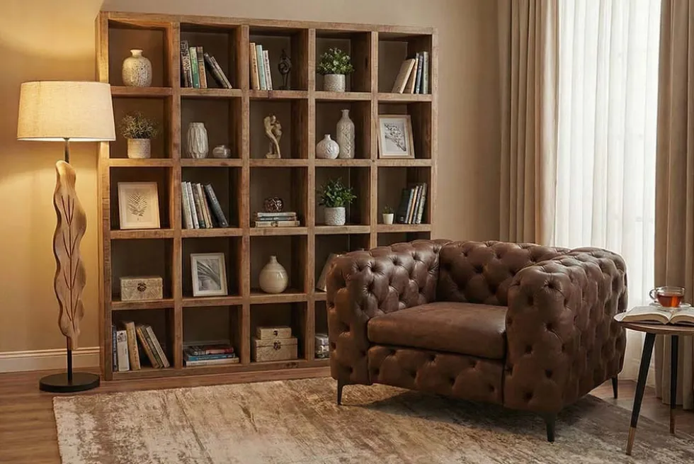 Massives Regal IRON CRAFT 200cm natur Mangoholz Bücherregal 25 Fächer