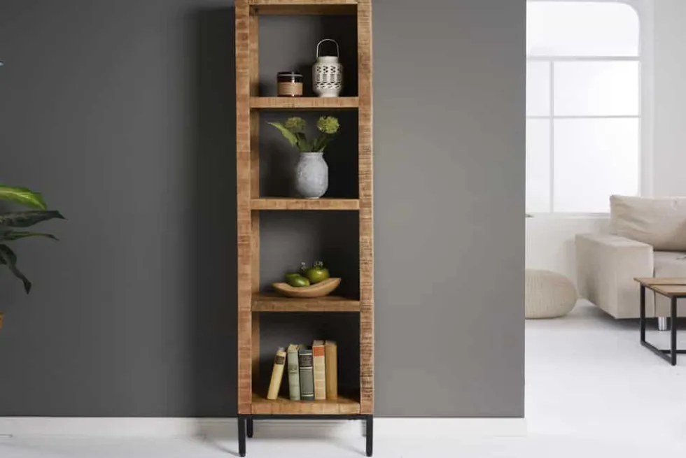 Massives Regal IRON CRAFT 176cm Mangoholz Bücherregal vier Fächer Industrial Design