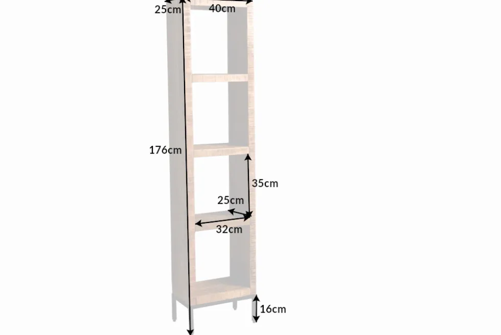 Massives Regal IRON CRAFT 176cm Mangoholz Bücherregal vier Fächer Industrial Design