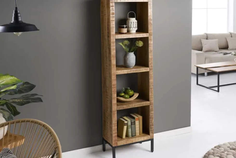 Massives Regal IRON CRAFT 176cm Mangoholz Bücherregal vier Fächer Industrial Design
