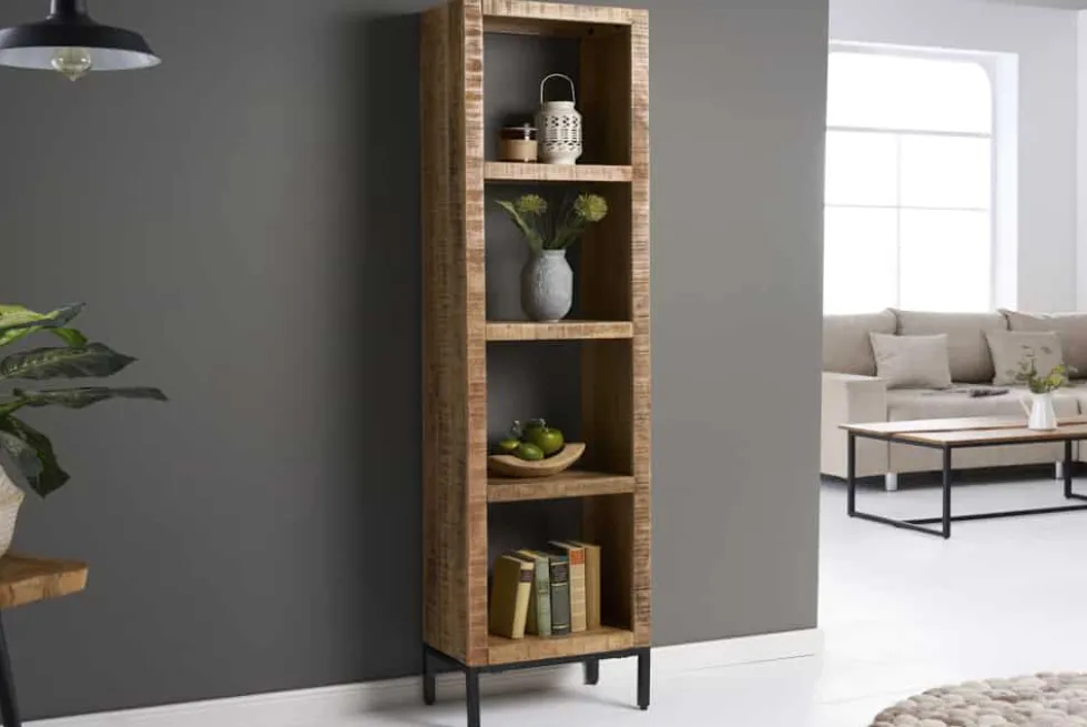 Massives Regal IRON CRAFT 176cm Mangoholz Bücherregal vier Fächer Industrial Design