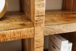 Massives Regal IRON CRAFT 160cm natur Mangoholz Bücherregal sechzehn Fächer