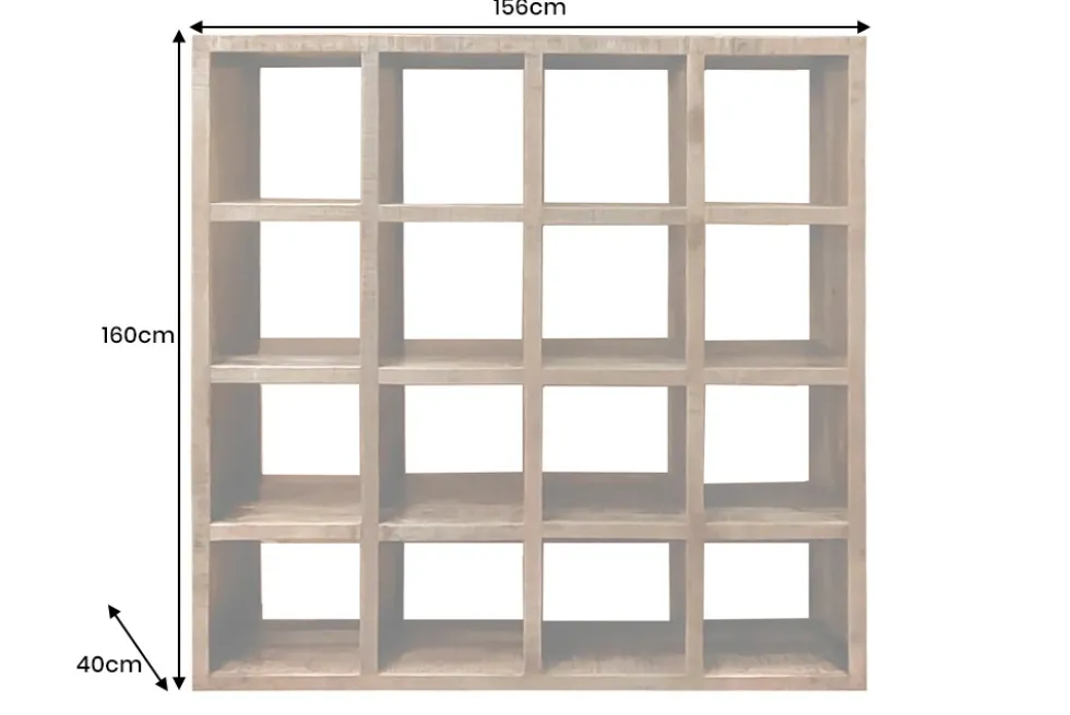 Massives Regal IRON CRAFT 160cm natur Mangoholz Bücherregal sechzehn Fächer