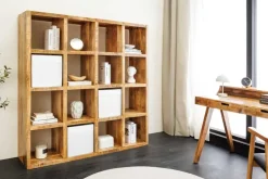 Massives Regal IRON CRAFT 160cm natur Mangoholz Bücherregal sechzehn Fächer