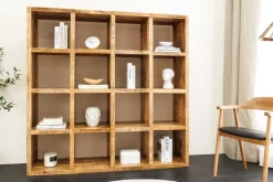 Massives Regal IRON CRAFT 160cm natur Mangoholz Bücherregal sechzehn Fächer