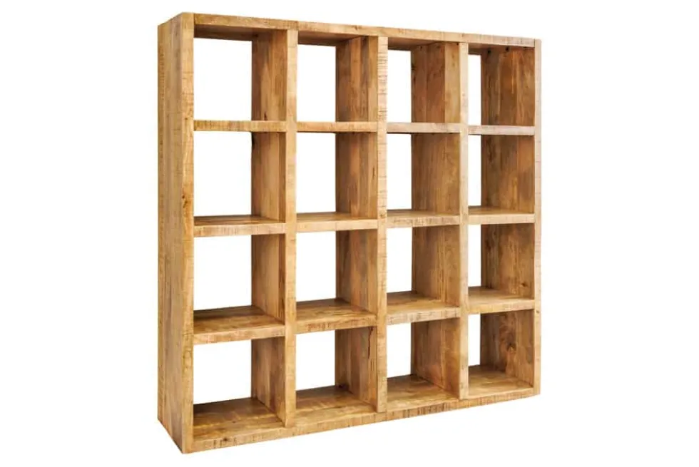 Massives Regal IRON CRAFT 160cm natur Mangoholz Bücherregal sechzehn Fächer