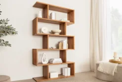 Massives Regal Snake 180cm natur Akazienholz Bücherregal mit fünf Böden