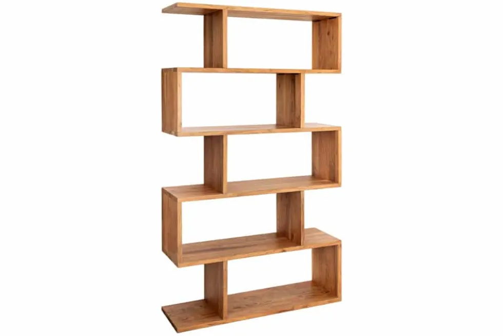 Massives Regal Snake 180cm natur Akazienholz Bücherregal mit fünf Böden