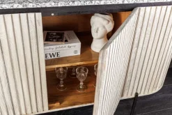 Massives Sideboard ADLON 170cm grau gebürstet Mangoholz mit weißer Marmorplatte