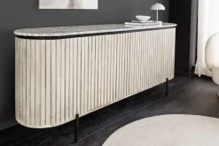 Massives Sideboard ADLON 170cm grau gebürstet Mangoholz mit weißer Marmorplatte
