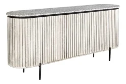 Massives Sideboard ADLON 170cm grau gebürstet Mangoholz mit weißer Marmorplatte
