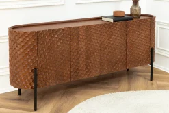 Massives Sideboard ADLON 180cm braun Mangoholz schwarz Metall 3D-Front in Wabenstruktur