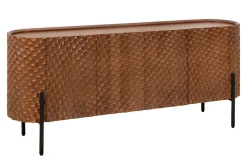 Massives Sideboard ADLON 180cm braun Mangoholz schwarz Metall 3D-Front in Wabenstruktur